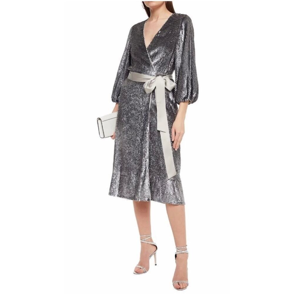Alice + Olivia Anne Embellished Sequin Belted Wrap Dress Size 6 NWT MSRP $695